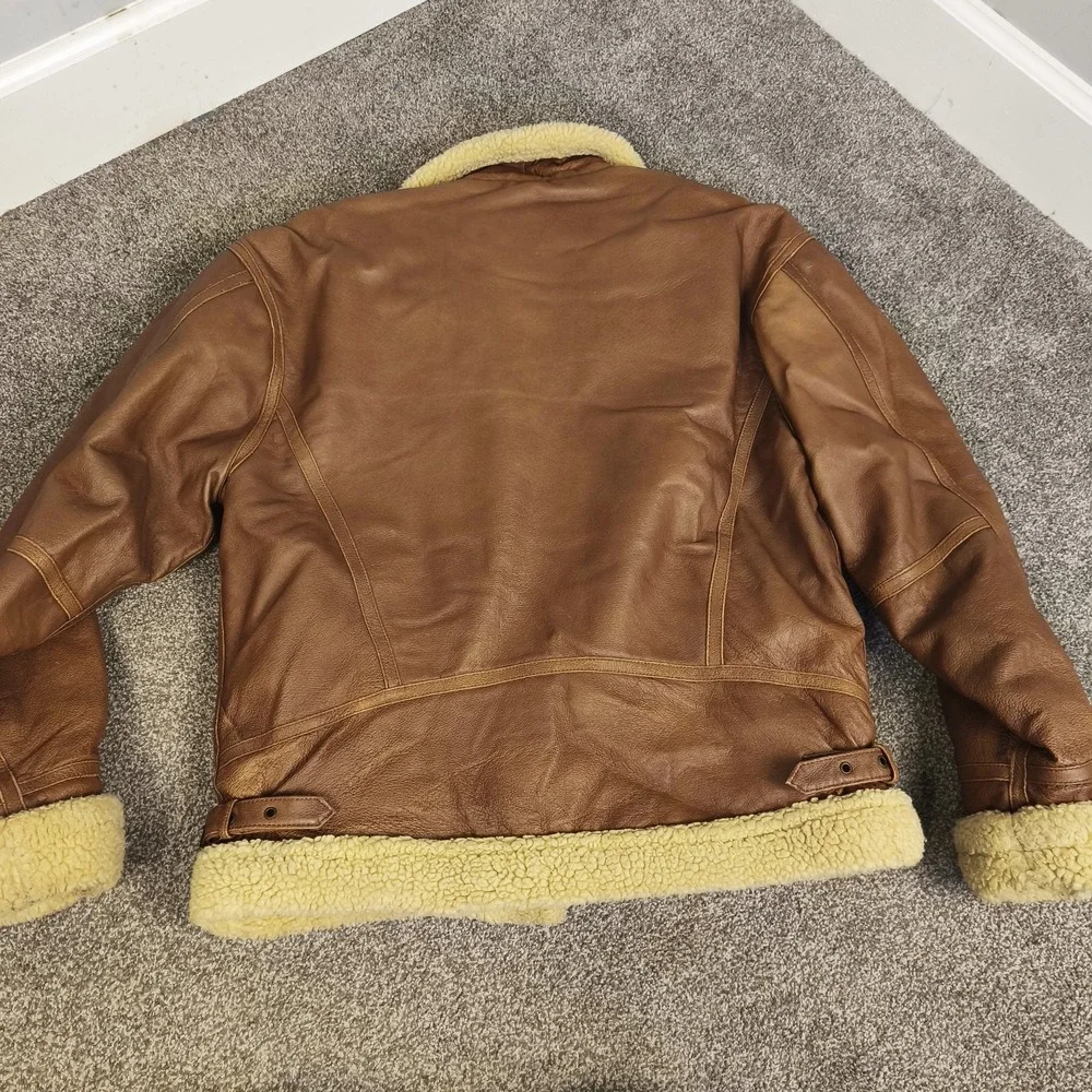 VTG Wilsons Leather Sherpa Lined Bomber Aviator Jacket‎ Coat Medium Y2K